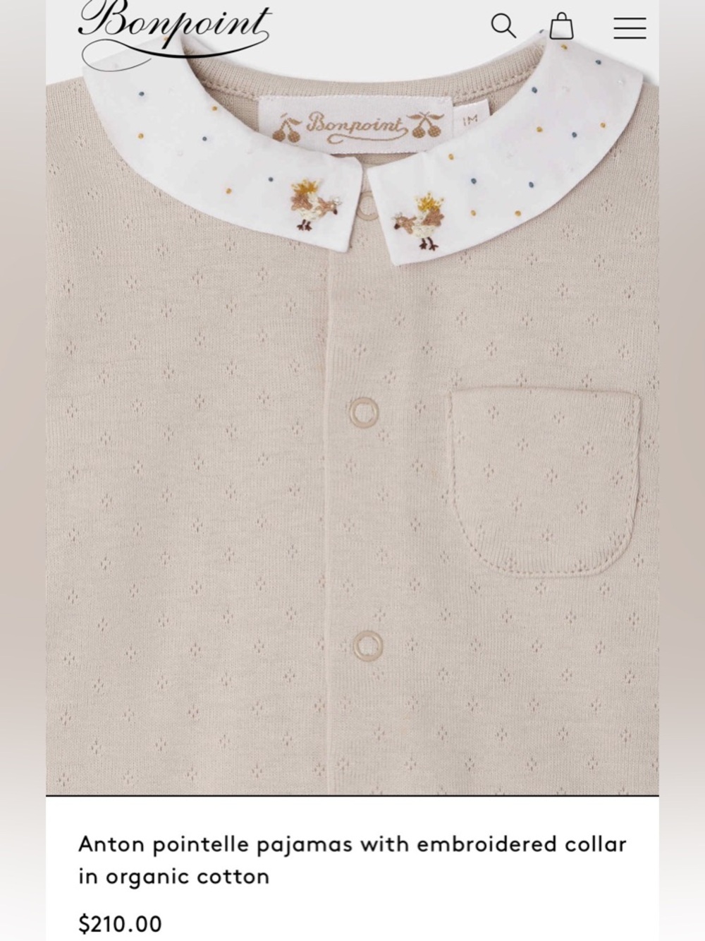 NWT Bonpoint Anton Pointelle Pajamas   Size 6 Months